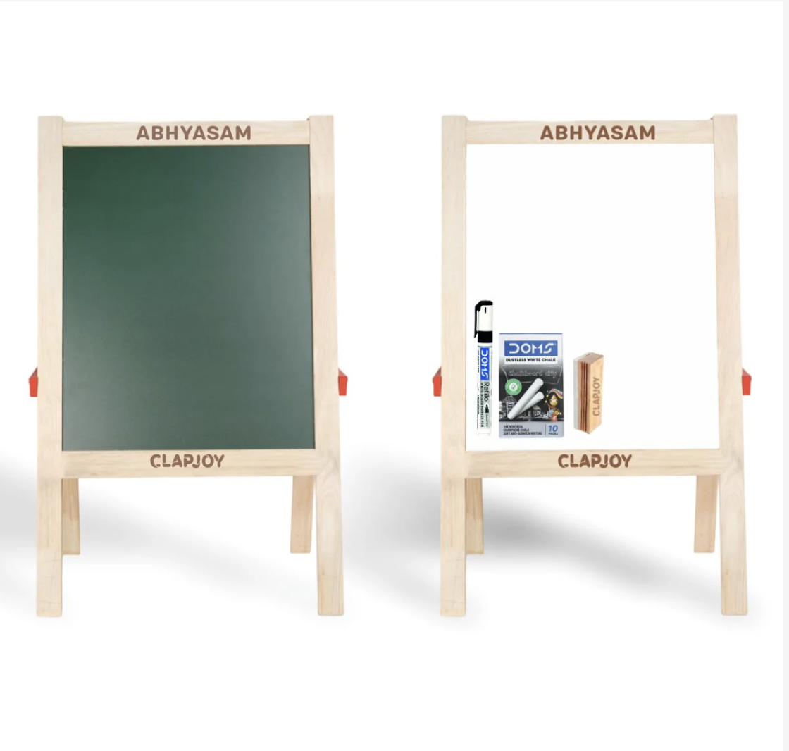 Wooden Double-Sided Chalkboard and White Easel board for Kids